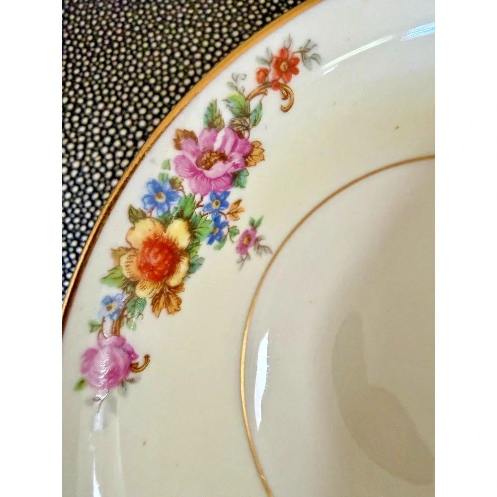 Vintage Jackson Featherweight Celia Cream Soup Bowl Saucer Floral Gold USA